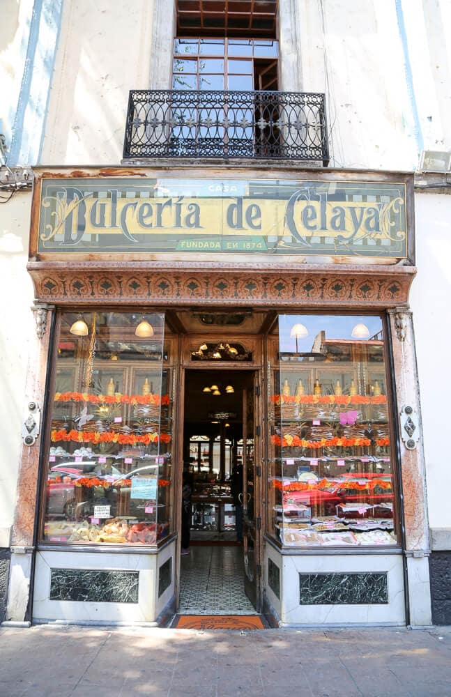 Colorful candies in the windows of a candy store in Mexico City