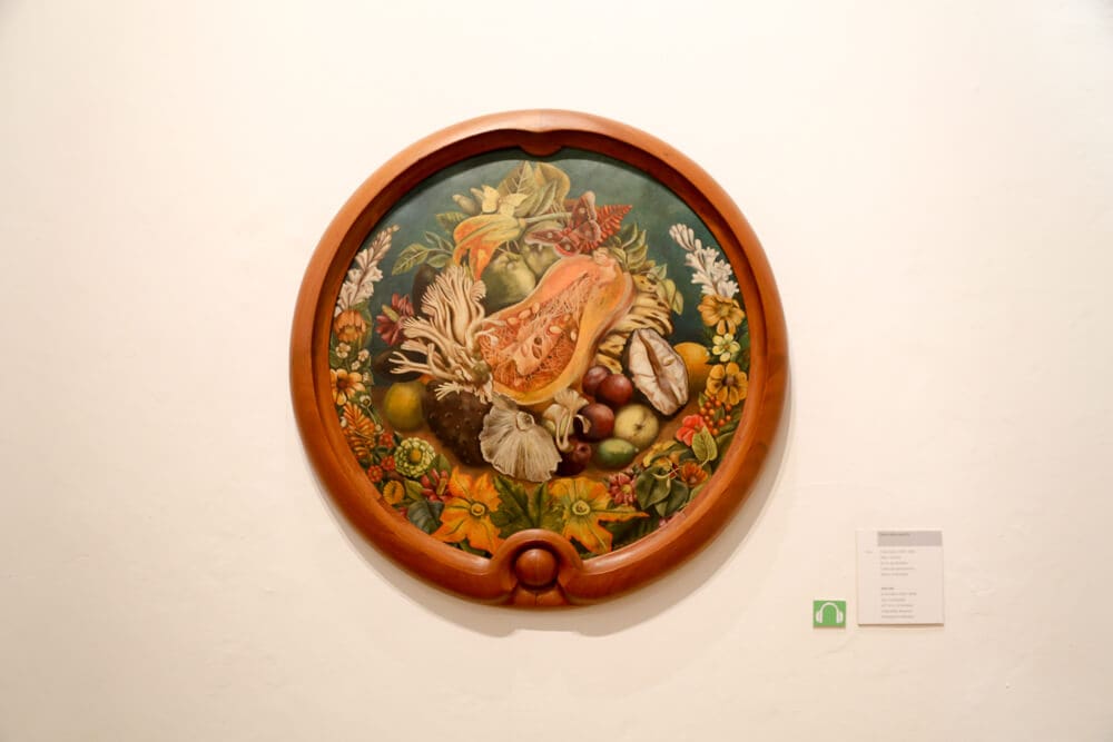 A still life painting of vegetables