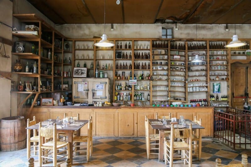 Wicker chairs and tables in a restaurant