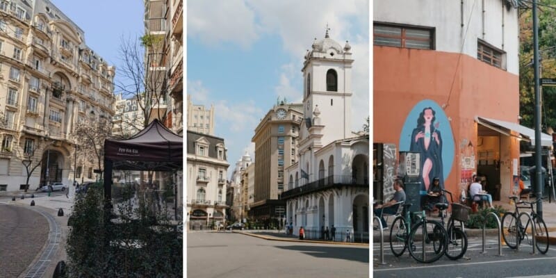 A collage of three photos of Buenos Aires neighborhoods