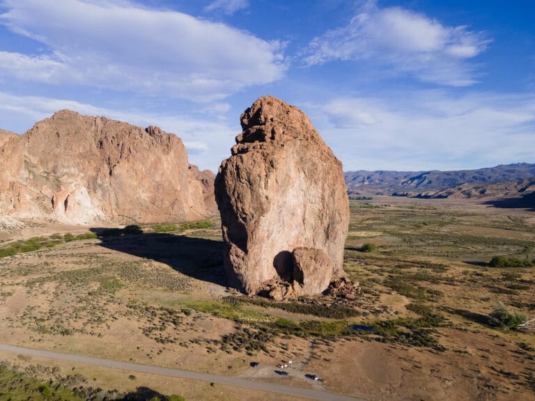 Piedra Parada in Chubut Argentina seen from above in drone footage