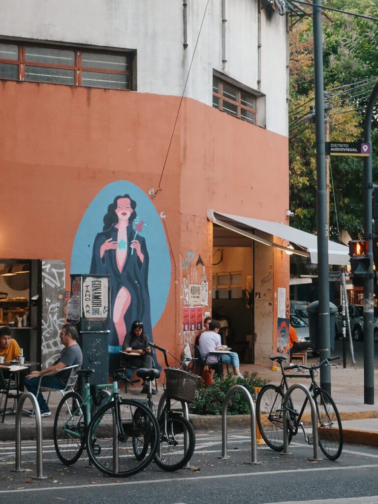 Bikes parked in front of a Chacarita cafe in Buenos Aires