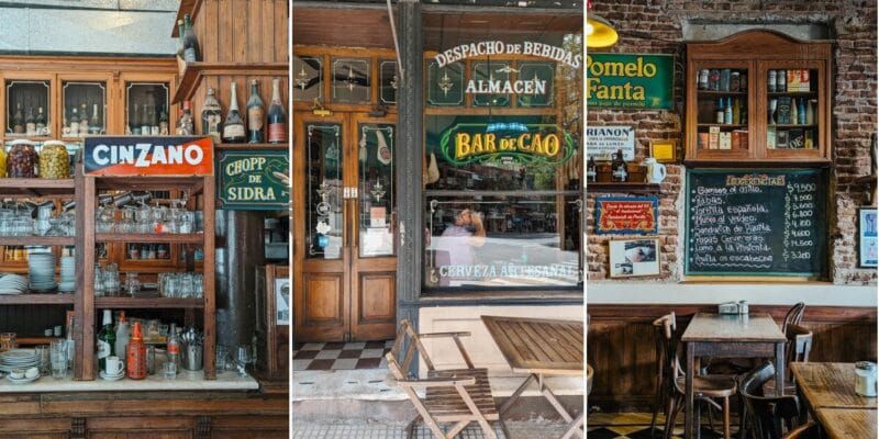 A collage of three images of an old fashioned bar notable Buenos Aires cafe