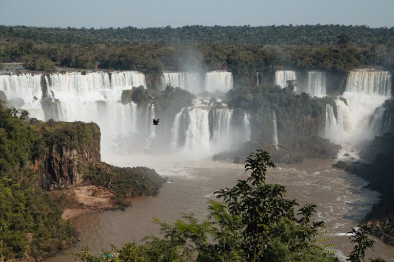 A panoramic photo of Iguazu Falls Brazil