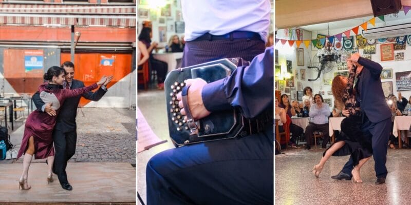 A collage of three photos of tango in Buenos Aires